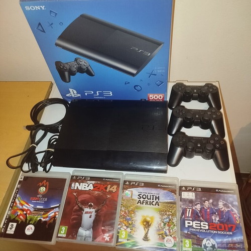 PS3 Super Slim 12GB console with 4 games and 3 controllers