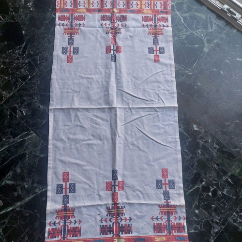 Old Handwoven Table Runner with Tassels, Handmade, Unused