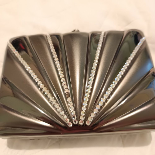 Clutch By EDUU platinum color with strass and chain strap like new