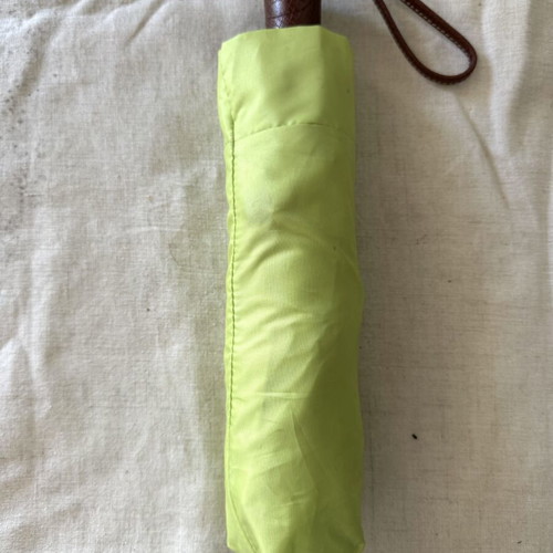 Longchamp folding umbrella lime with leather handle new