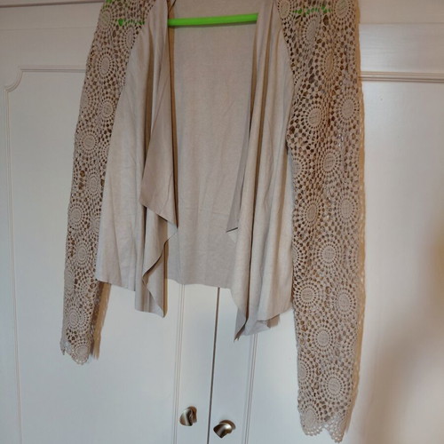 Only beige cardigan with perforated sleeves, size S