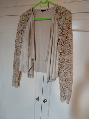 Only beige cardigan with perforated sleeves, size S