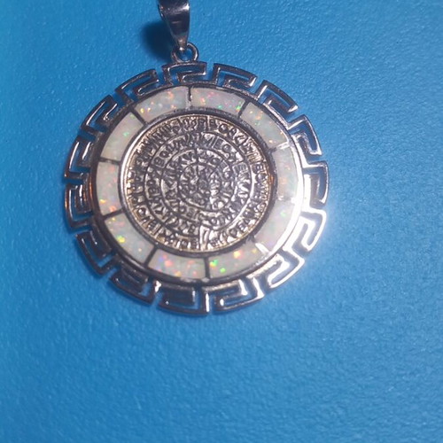 Silver double-sided pendant 925° with white opal and Phaistos disc and meander new