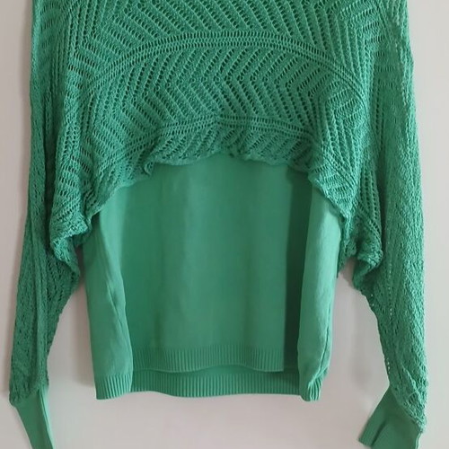 Layered green knitted blouse, boho chic style
