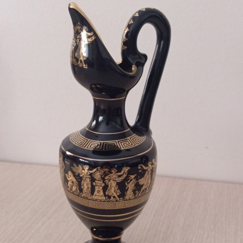 Two 24K Gold Handmade Vintage Vase and Amphora with Ancient Greek Scenes like new