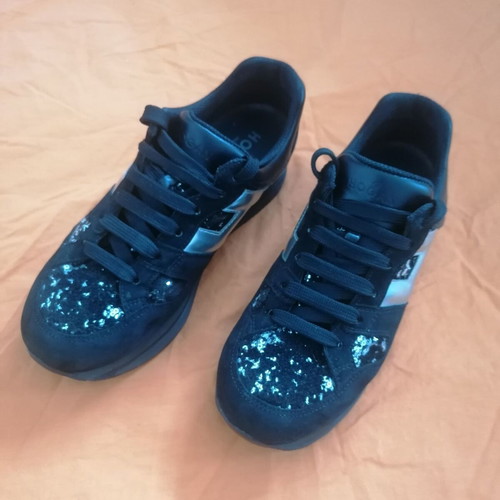 Hogan H222 Sport Shoes Like New Black Suede Velvet with Sequins Size 37