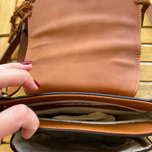Leather cross body bag Pepe Jeans chocolate like new with fringes
