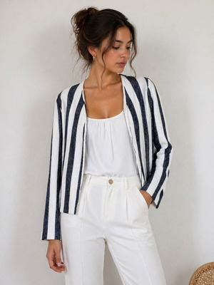 Chic spring/summer jacket Mango like new, white and blue, XS