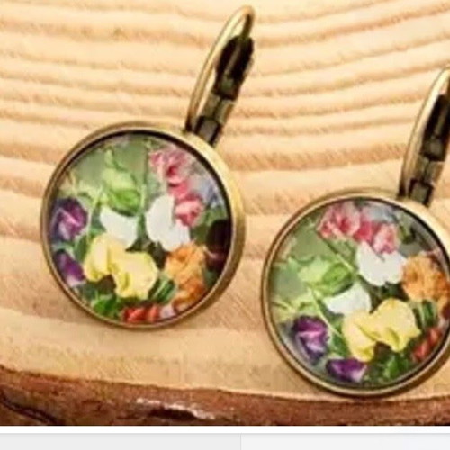Iris fashion earrings new, round, copper, colorful