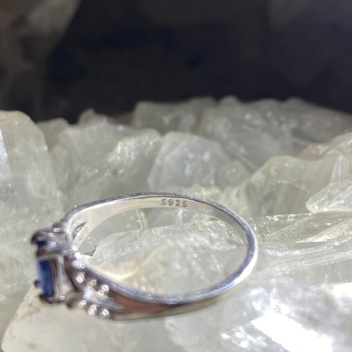 Handmade silver ring with natural blue sapphire and moissanites size 8