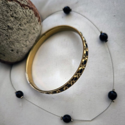 Black bead necklace and bracelet set stainless steel, new