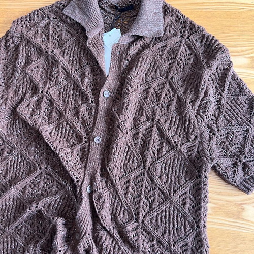 Zara men's knitted short-sleeve shirt cardigan, brown chocolate