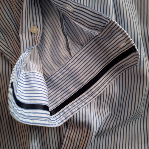 Nautica men's striped shirt used, long sleeve white with blue stripes