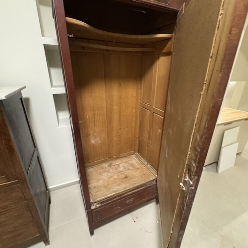 Vintage wooden single-door wardrobe with large mirror