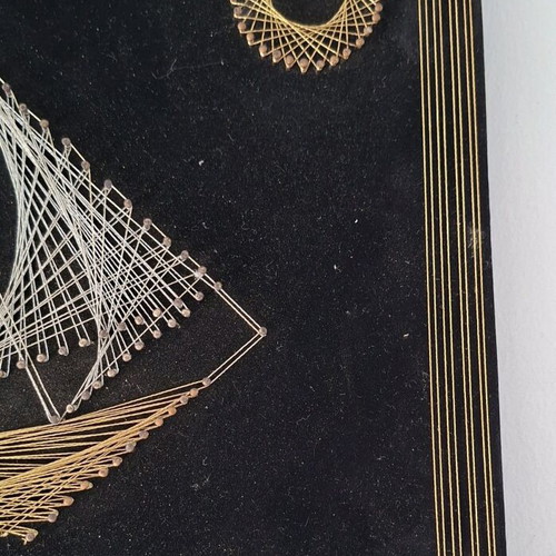 Vintage String Art Sailboat Handmade Cyprus like new
