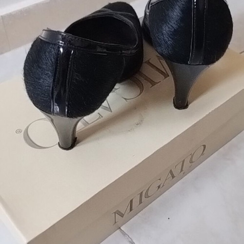 Migato leather pony hair pumps size 37 like new, black, 8 cm heel