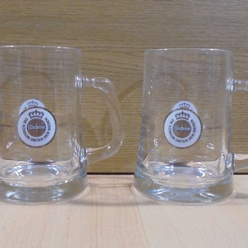 Warsteiner beer set of two used promotional glass mugs 0.5l
