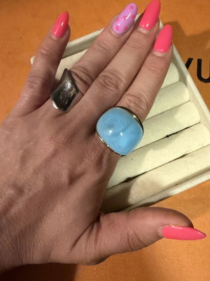 Ring with blue stone S steel like new, turquoise