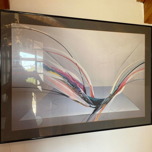 Elba Alvarez painting used, poster with cracked glass