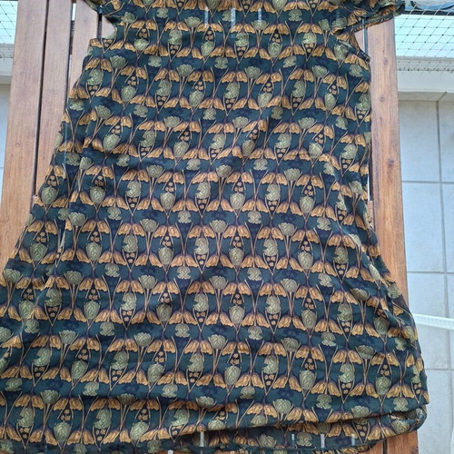 Helmi mini dress with Art Nouveau floral pattern, dark green and brown