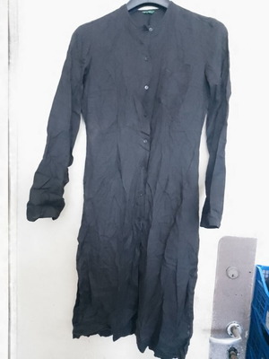 Benetton women's long linen shirt with cutouts size S, like new, black
