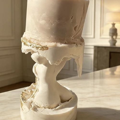 Designer sculptural scented candle new with gold leaf accents