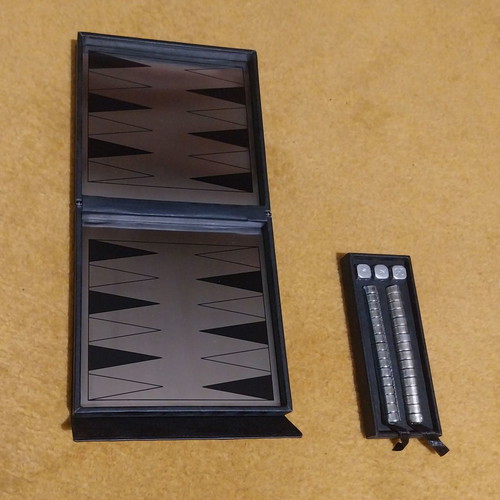 Magnetic backgammon in leather case new, 13x12.5 cm