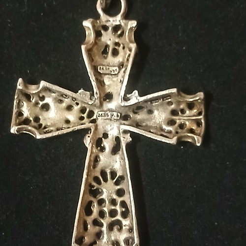 Vintage silver cross pendant with filigree design, Byzantine style