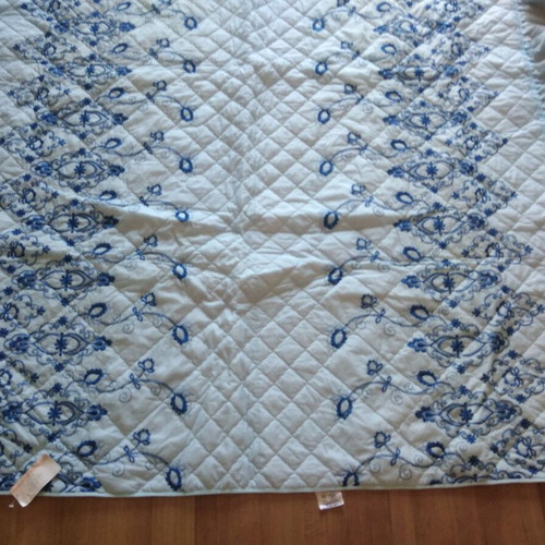 Quilted bedspread new, sky blue with flounces