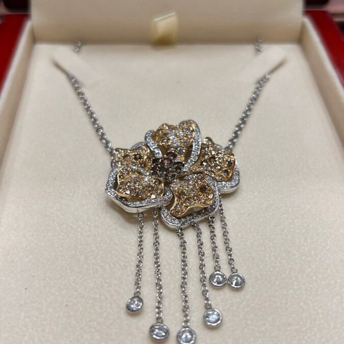 K18 white and yellow gold pendant necklace with diamonds and certificate