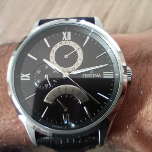 Festina Retrogade men's watch new, black and silver
