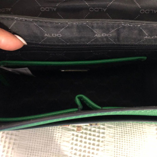 Aldo crossbody bag used green with blue and gold chain