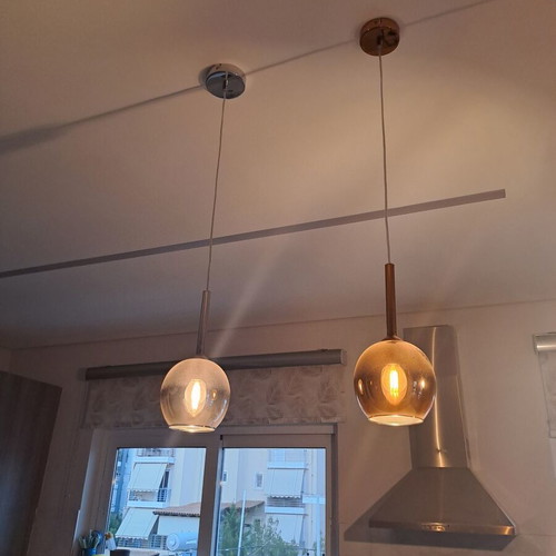 Ceiling lights, 3 pieces, 2 gold and 1 inox