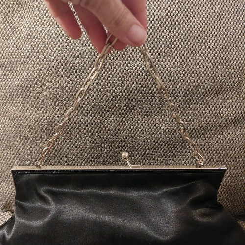 Black satin clutch bag like new with beads and sequins