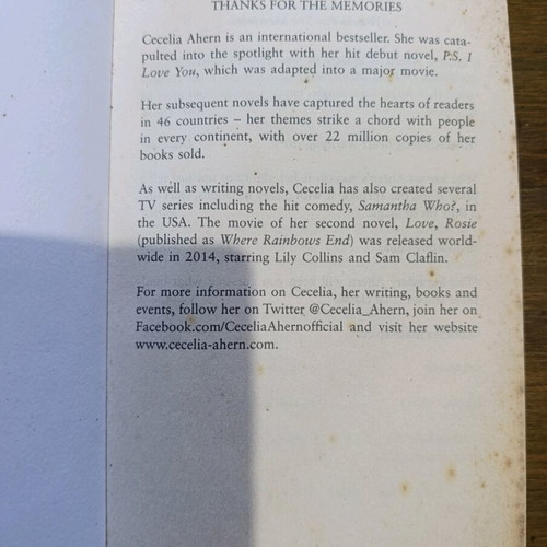 Thanks for the Memories by Cecelia Ahern used, English