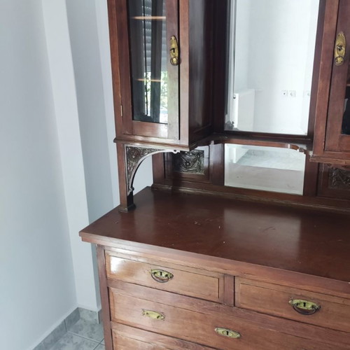 Antique buffet with mirror, display cabinets and drawers used