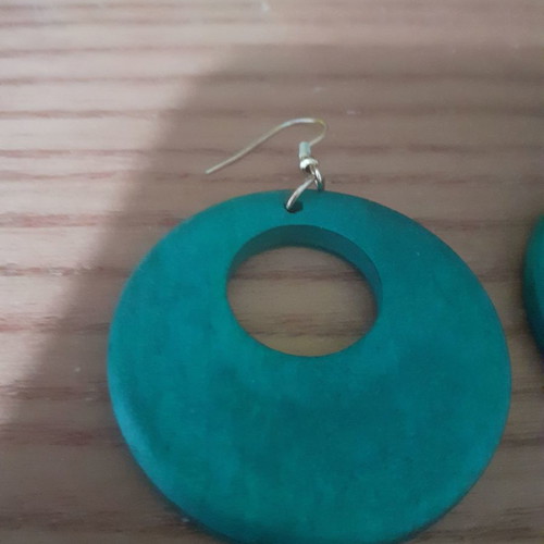Wooden hoop earrings in blue color new