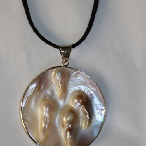 Rare mother of pearl shell pendant with 925 silver Nature Ocean SBTS038B new