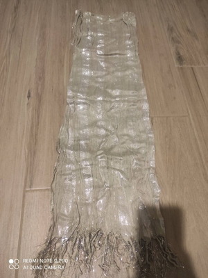 Beige pashmina with gold thread and fringes used