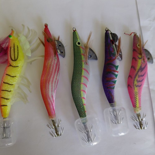 Squid jigs used, set of 8, sizes 2.5 to 3.5