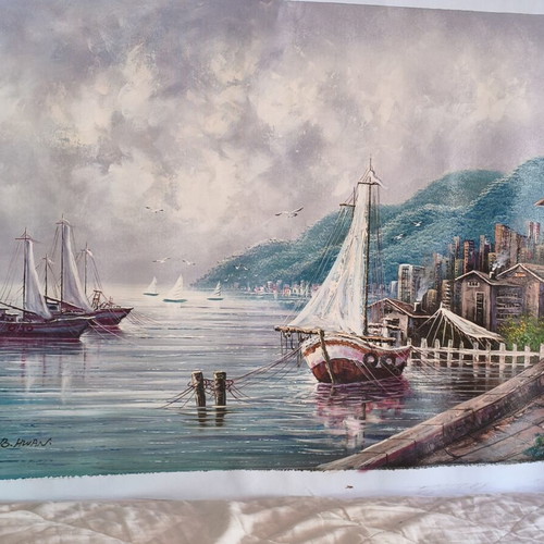 Large Oil Painting on Canvas Seascape 96×68 cm by B. HWAN