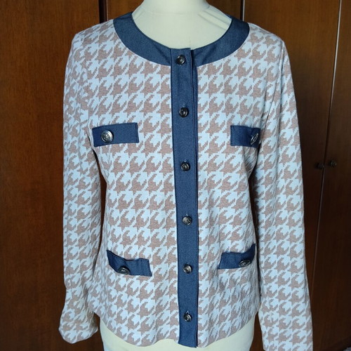 Alexander & Jacob cardigan pied de poule size M like new, beige and white