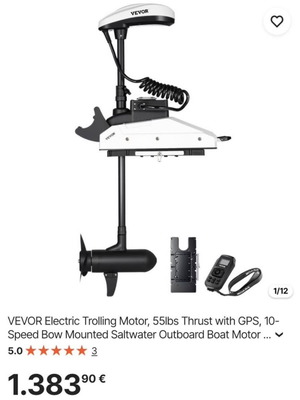 VEVOR Ηλεκτρική Μηχανή Θαλάσσης Trolling 55lb 12V GPS για Αλμυρό Νερό