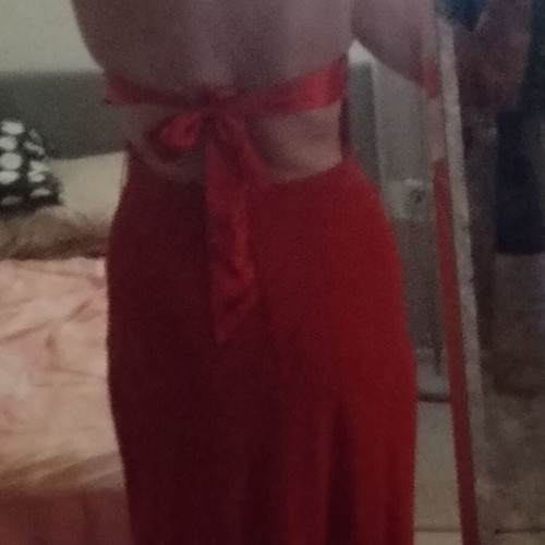Evening dress red, new, ankle-length, Italian origin