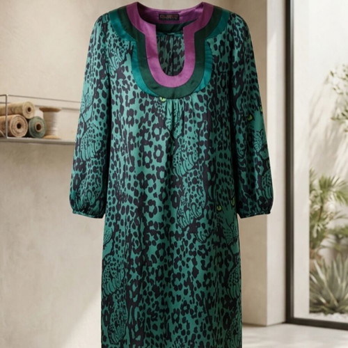 Custo Barcelona silk midi dress with leopard print and satin details new