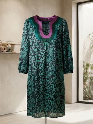Custo Barcelona silk midi dress with leopard print and satin details new