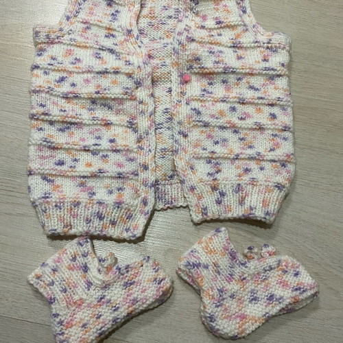 Handmade knitted baby set vest and booties new