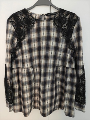 Zara Woman blouse used with check fabric and black lace