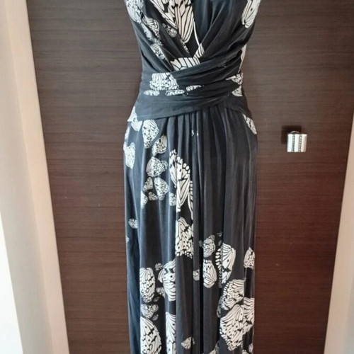 Black maxi dress with white butterflies, vintage, like new, 100% silk