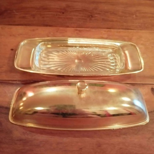 Vintage butter dish gold plated from 60s-70s new